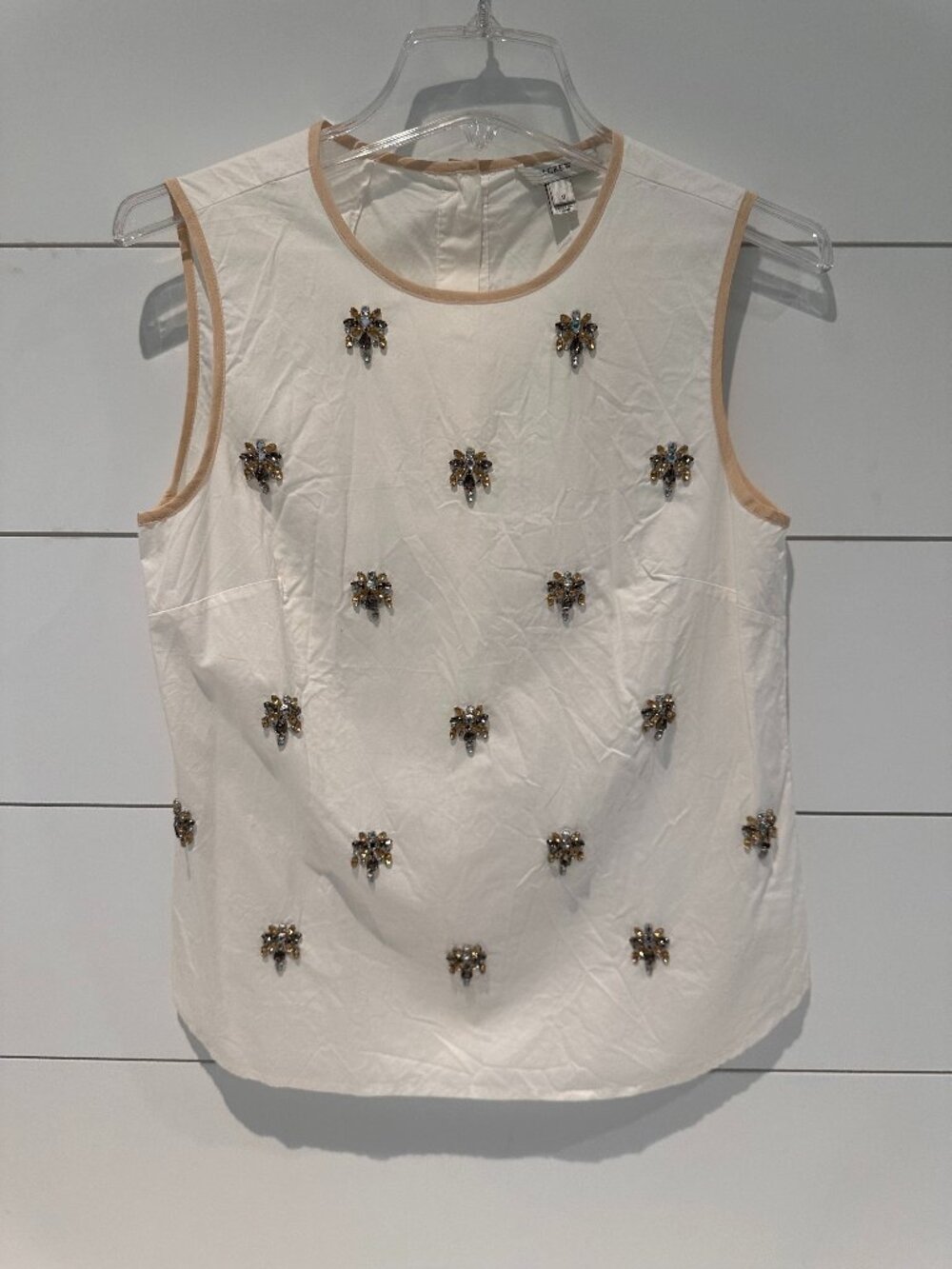 J. Crew Jeweled Sateen Shell in white/cream Size 0